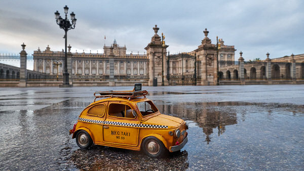 Taxi zum Königlichen Palast, Madrid, Spanien