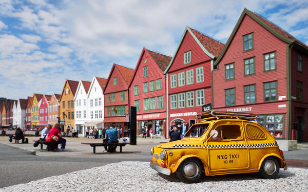 Taxi nach Bryggen, Bergen, Norwegen