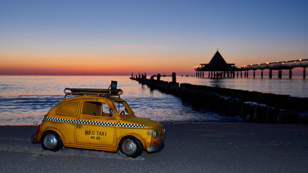 Taxi zum Strand von Heringsdorf, Usedom, Deutschland